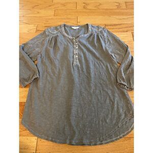 Lucky Brand Women's green Balloon Sleeve 1/4 Button Blouse Size Large